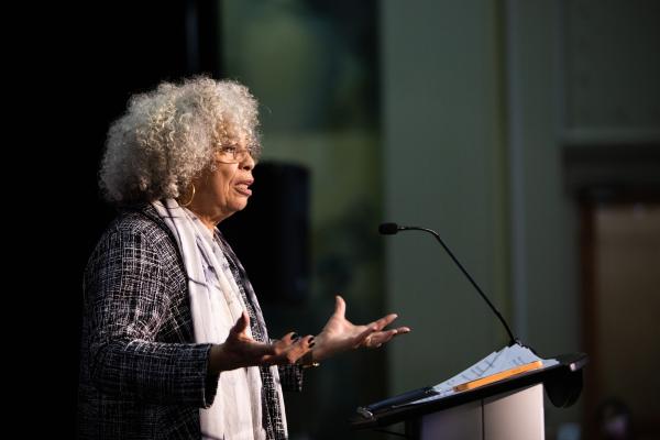 Keynote speaker Angela Davis, feminist and writer, addressed the gathering at MIT’s annual Martin Luther King Jr. celebration.