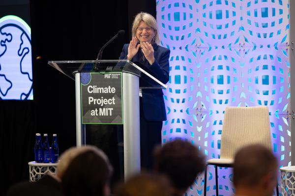 Monday’s event, “The Climate Project at MIT: Launching the Missions,” drew a capacity crowd at the Samberg Center. The project is “a whole-of-MIT mobilization,” President Sally A. Kornbluth said in her opening remarks.